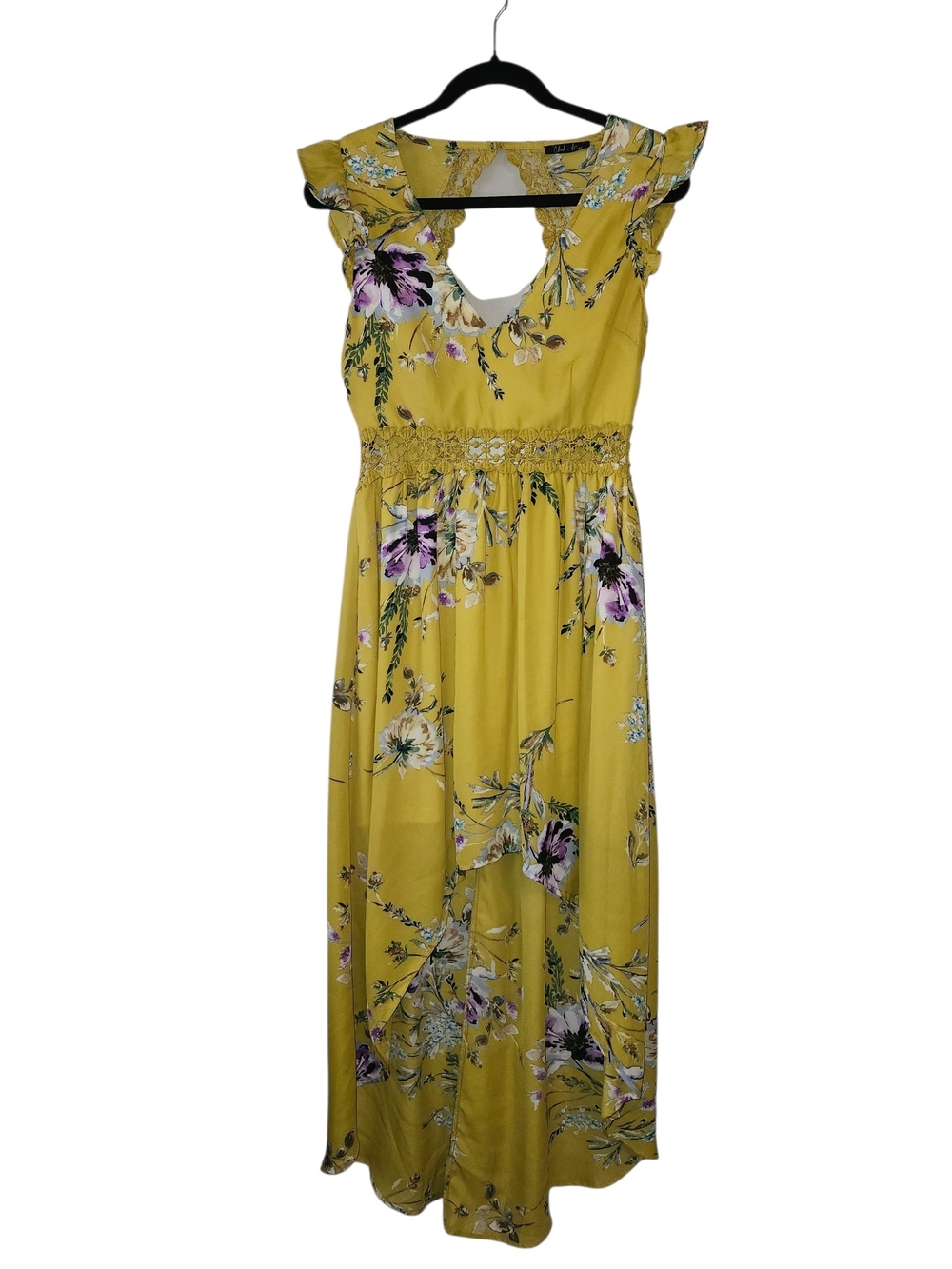 Charlie Moss Women's XS Yellow Floral High-Low Maxi Dress Boho Cottagecore